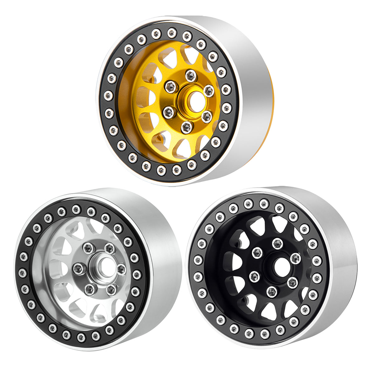 thumbnail image 2 of KingVal 4PCS CNC Aluminum Beadlock Wheels - 1.9" 12mm Hex Hub For Axial SCX10 TRX4 1/10 RC Crawler 2 of 11