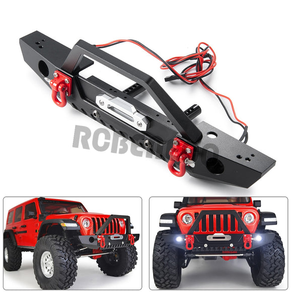 Metal Front Bumper with Tow Hook and LED Lights for 1:10 Axial SCX10 II 90046 & SCX10 III Wrangler Jeep Gladiator