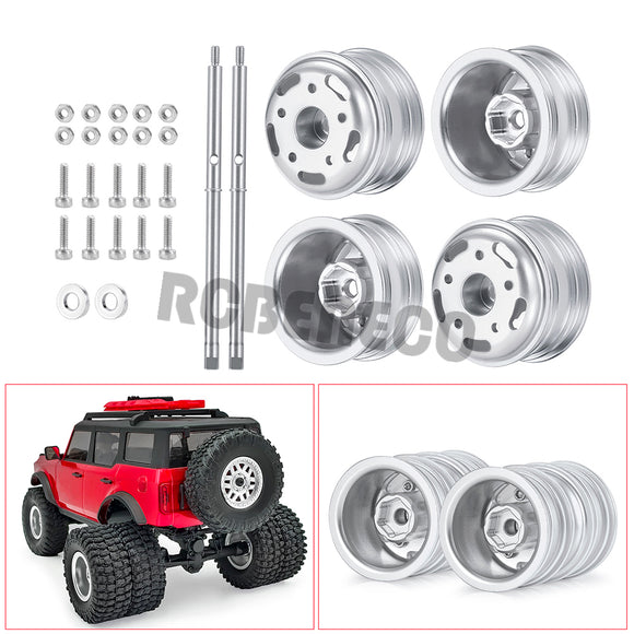 Metal Beadlock Rear Wheel Rims with CVD Drive Shaft for Axial SCX24 Deadbolt Gladiator Bronco Wrangler C10 1/24 RC Car